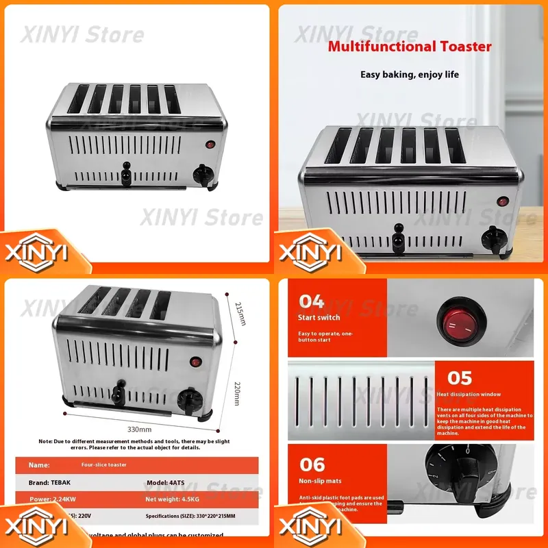 Toaster 4 Slice - voor roestvrij staal elektrische broodjesburgerverwerking Commerciële