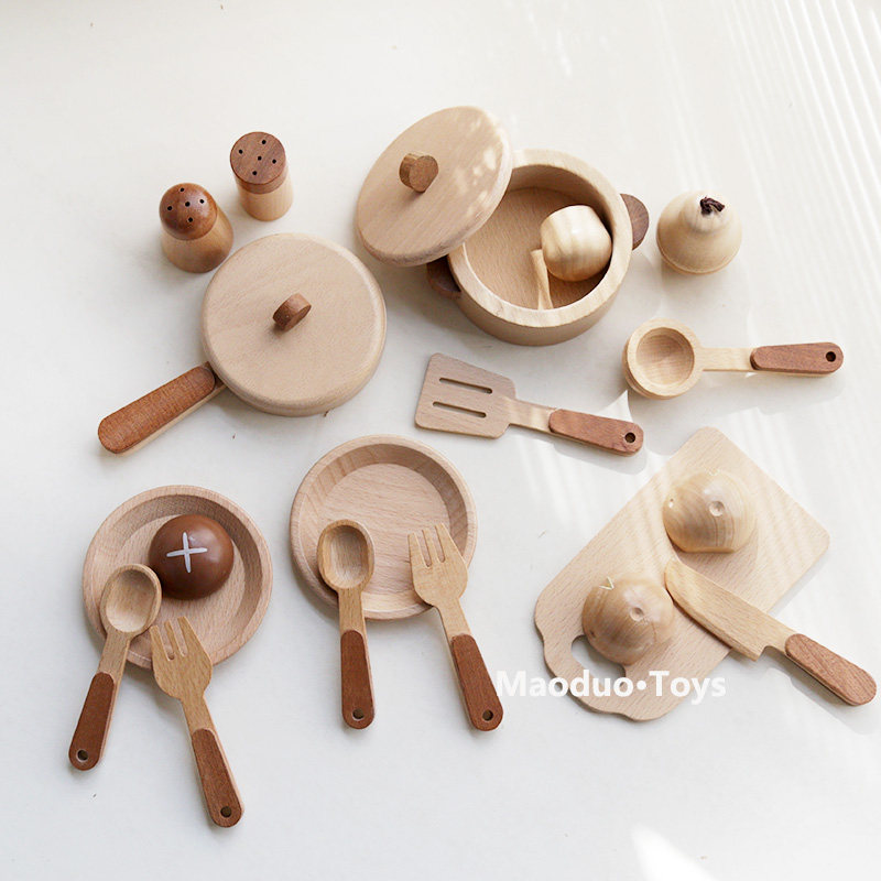 Kitchen Appliances And Utensils - Maoduo Toys Beukenhouten Kinderkeuken Speelset Kookgerei