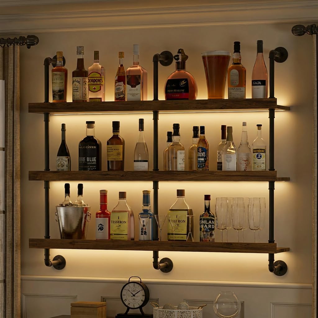Kitchen Appliances Holder - Wandgemonteerd wijnrek met LED-verlichting, drie lagen